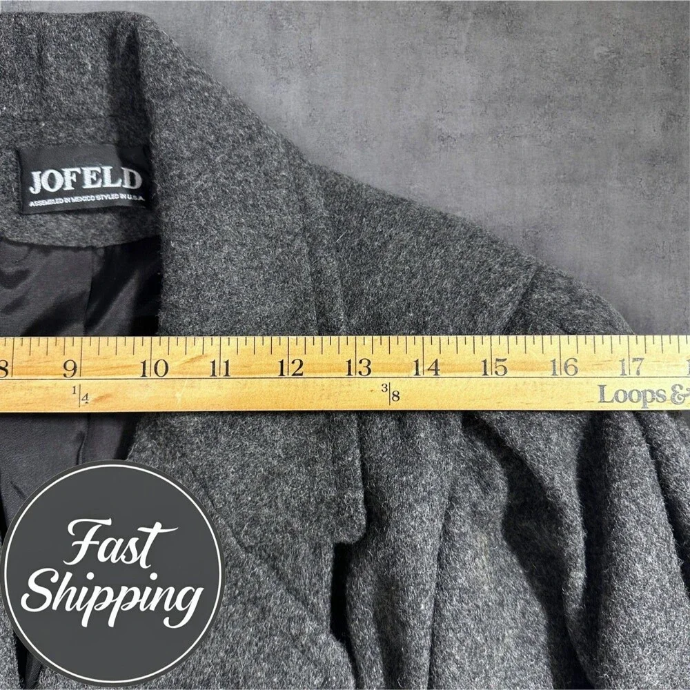 WMNS Vintage Wool Double Breasted Overcoat L Gray Padded Shoulders Oversized 80s